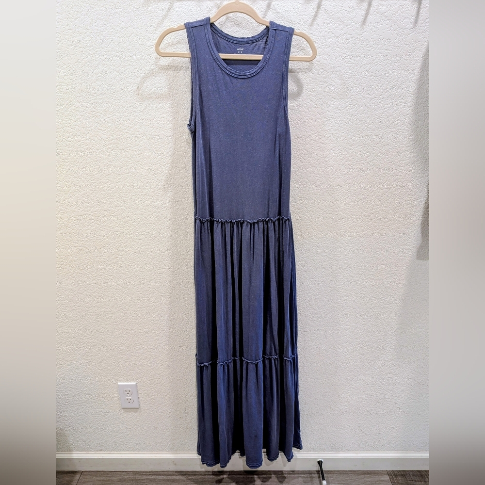 Aerie Sleeveless Indigo Ruffle Maxi Dress